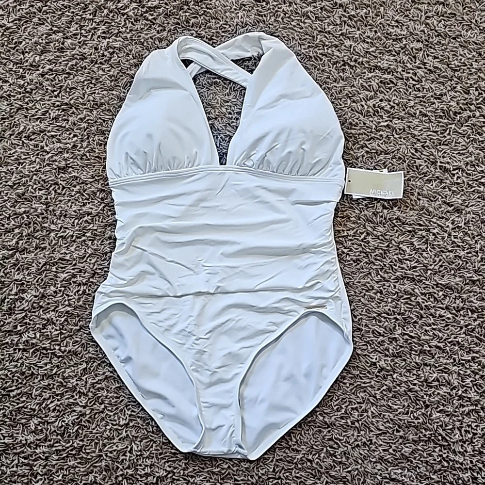 NWT Michael Kors Bathing Suit Convertible One-Piece Swimsuit Sz 14 White - Picture 2 of 6